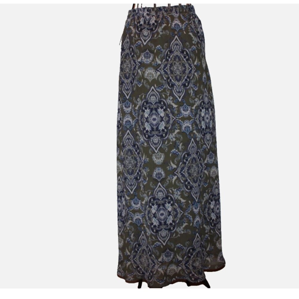 Westport Crepe Skirt XS Stretch Waist NWT Dark Green Blue Geometric Print